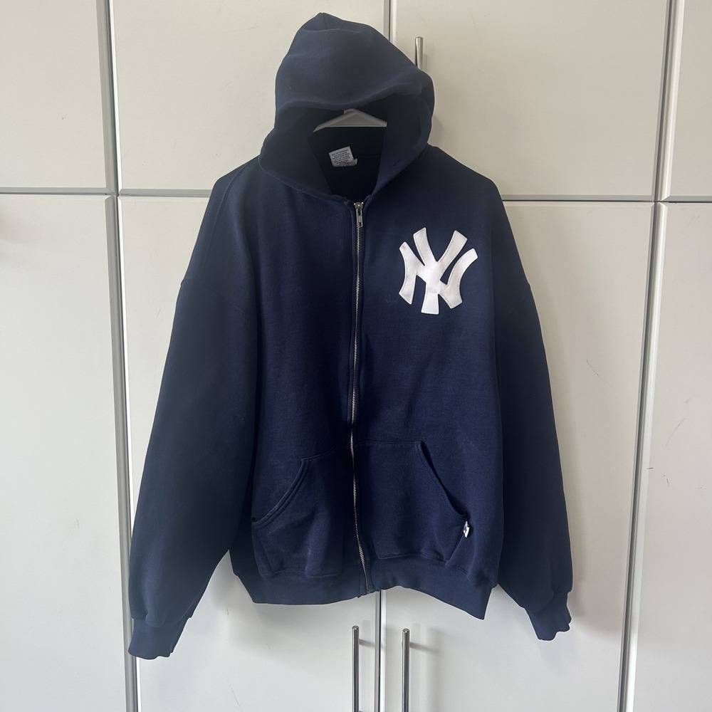 New York Yankees MLB Full Zip Hoodie Navy Blue Embroidered Logo Mens L